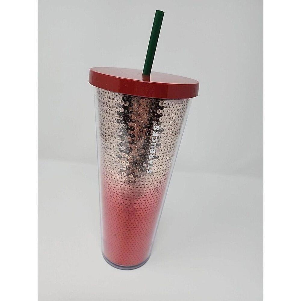 Starbucks Red Gold Ombre Sequin VENTI Cold Cup Tumbler 24oz‎ Holiday 2018